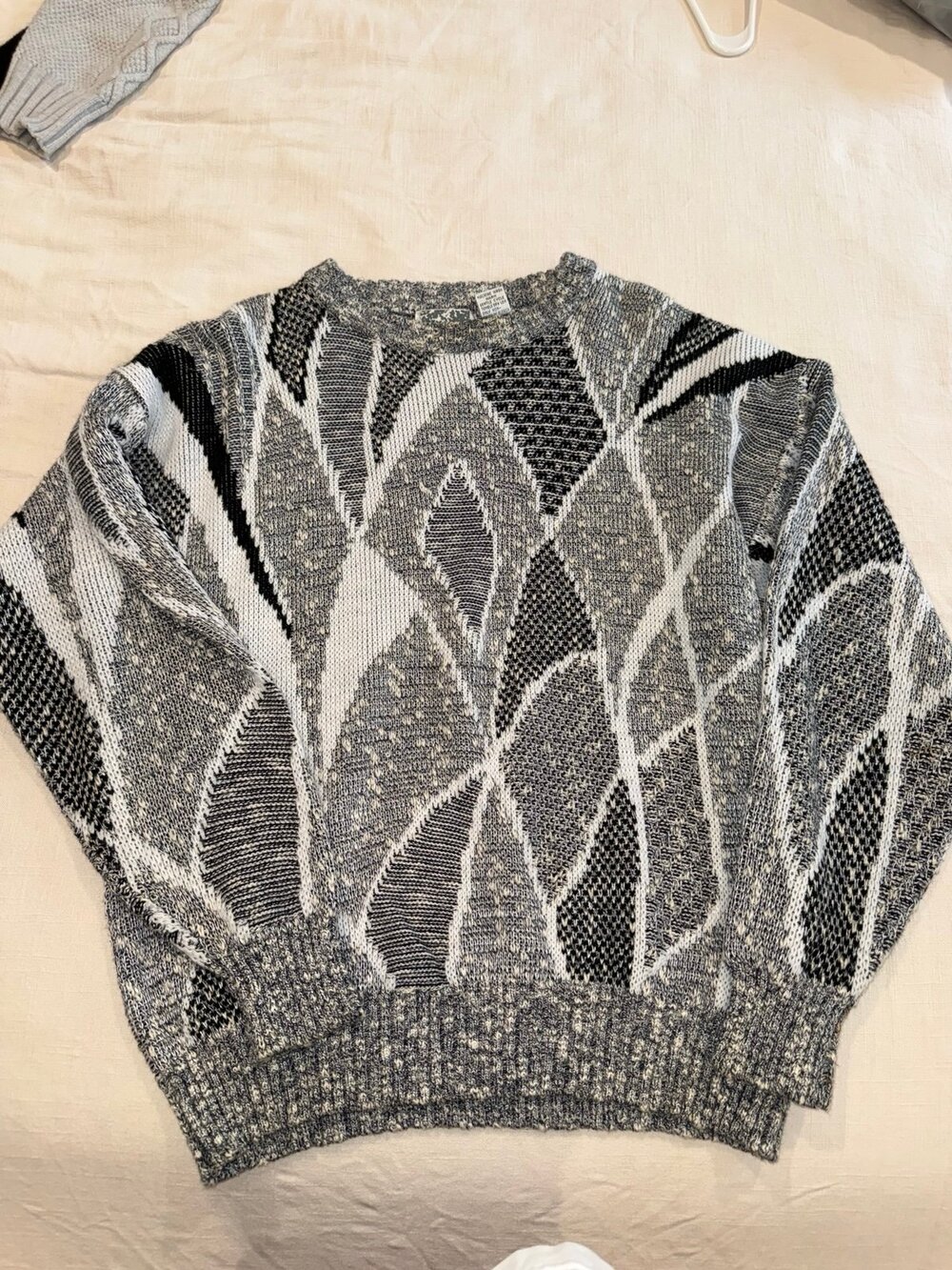 Vintage City Streets Abstract Geometric Knit Sweater Black White Gray Size Large